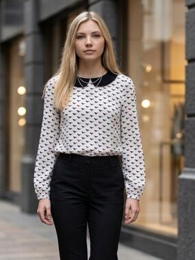 NWT Forever 21 Girls Bird Print Peter Pan Collar Blouse Size 13/14